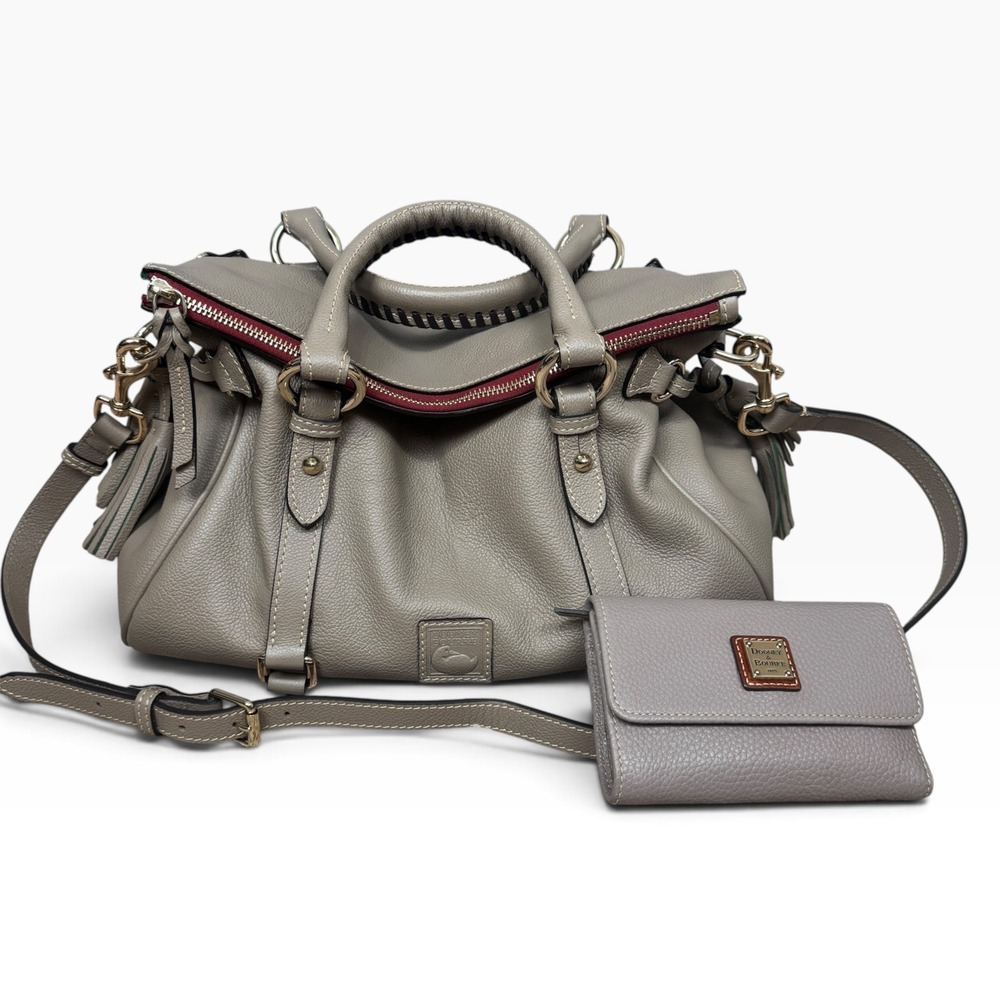 Dooney & Bourke Pebble Leather Satchel & Wallet Set Women Taupe Tassel Crossbody